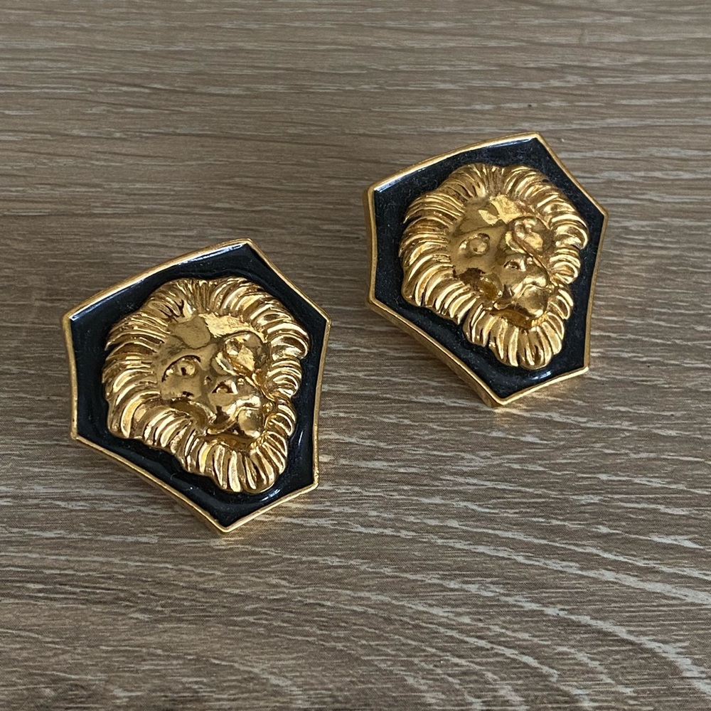 Vintage Gold Lion Earrings Old Hollywood Regency Earrings